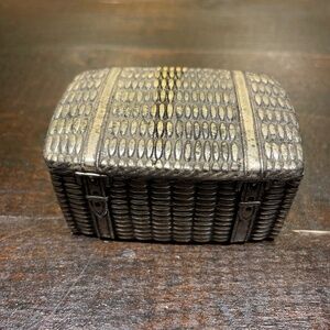 Vintage Jewelry Silverplate Casket Picnic Basket Straps Trinket Box‎